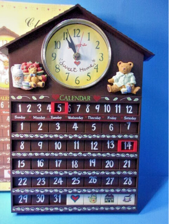 Other - Vintage Home Sweet Home Plastic Wall Clock Perpetual Calendar Bears 1980's IOB